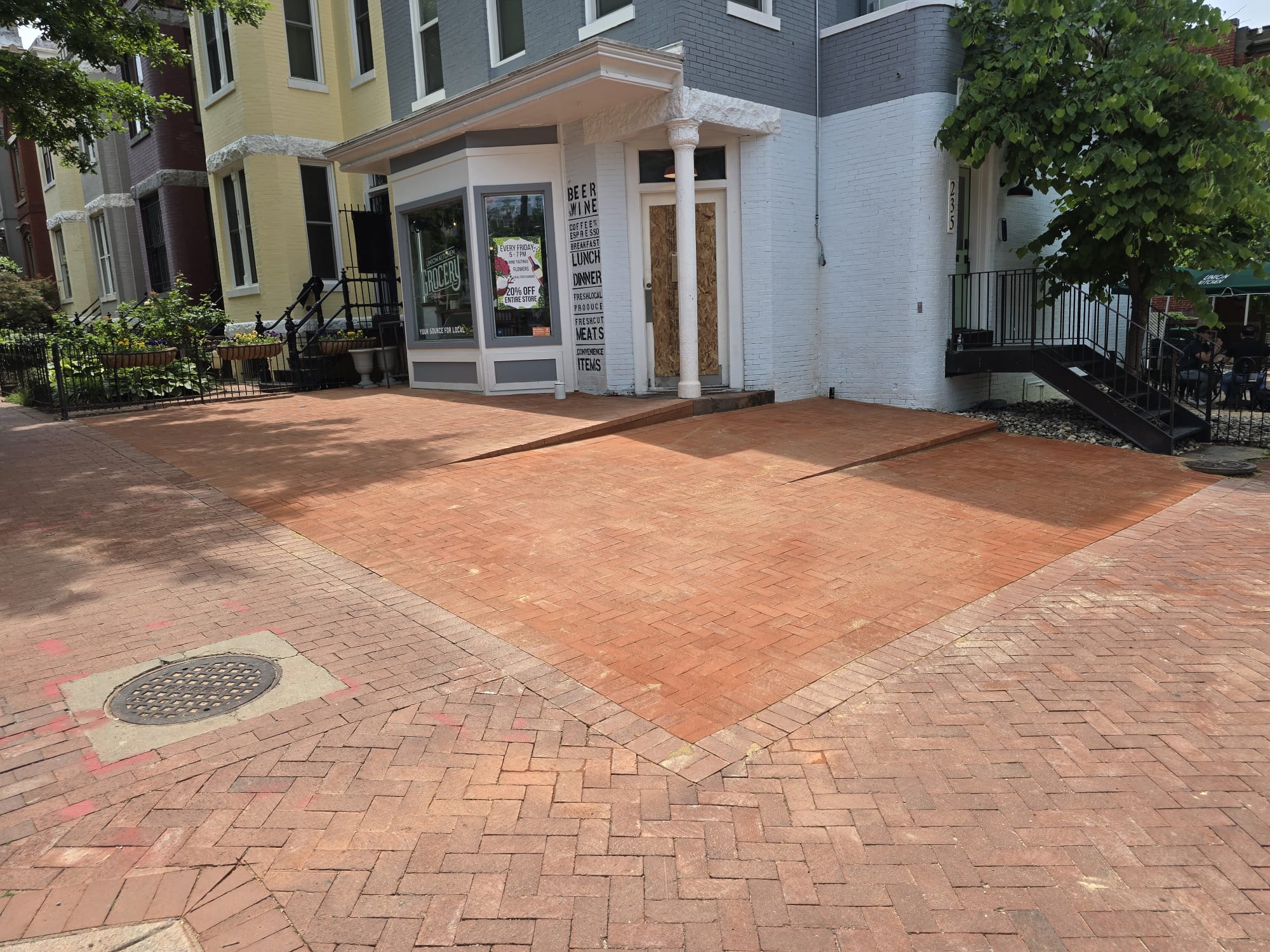Brick herringbone patio walkway