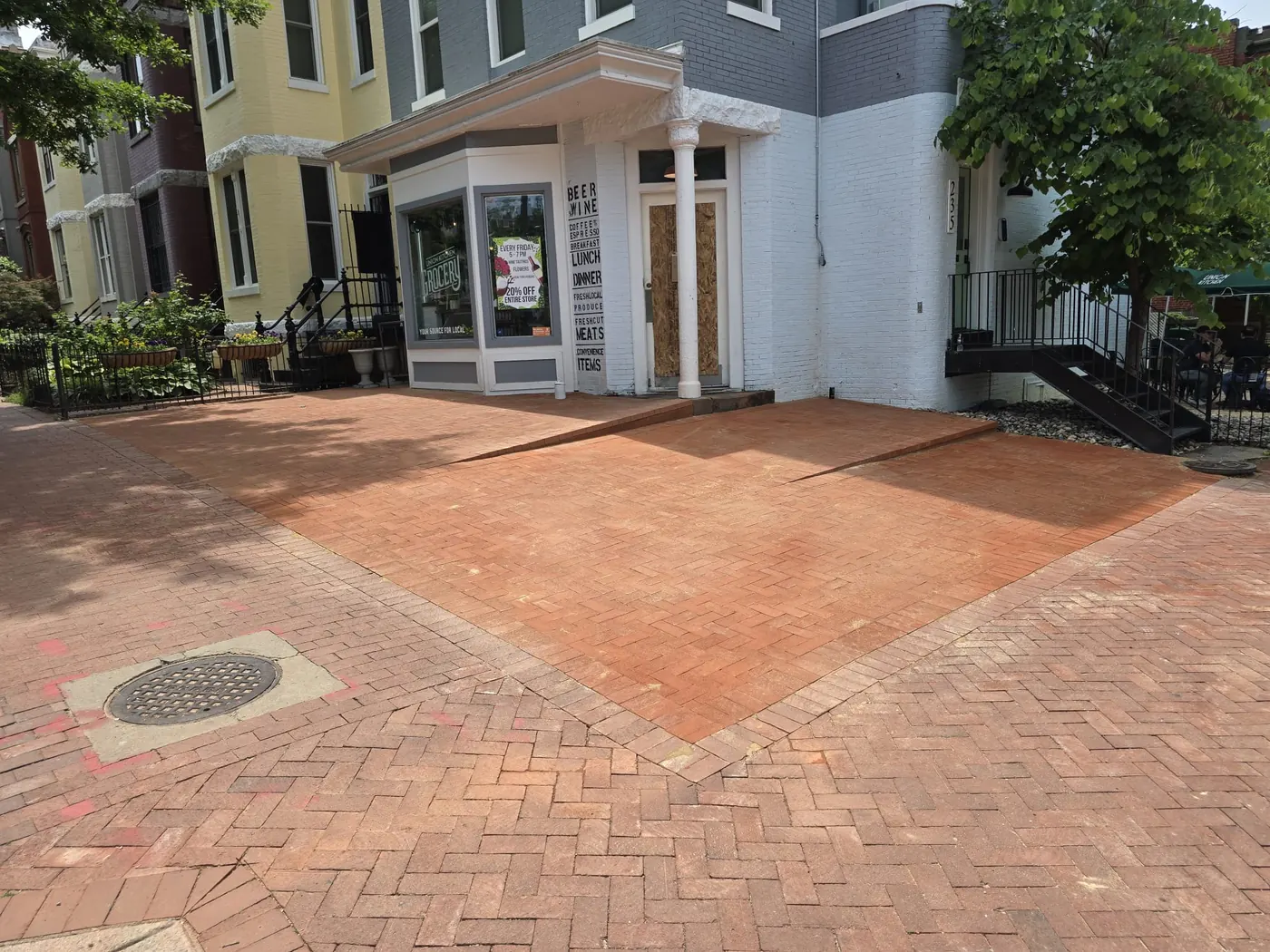 Brick herringbone patio walkway