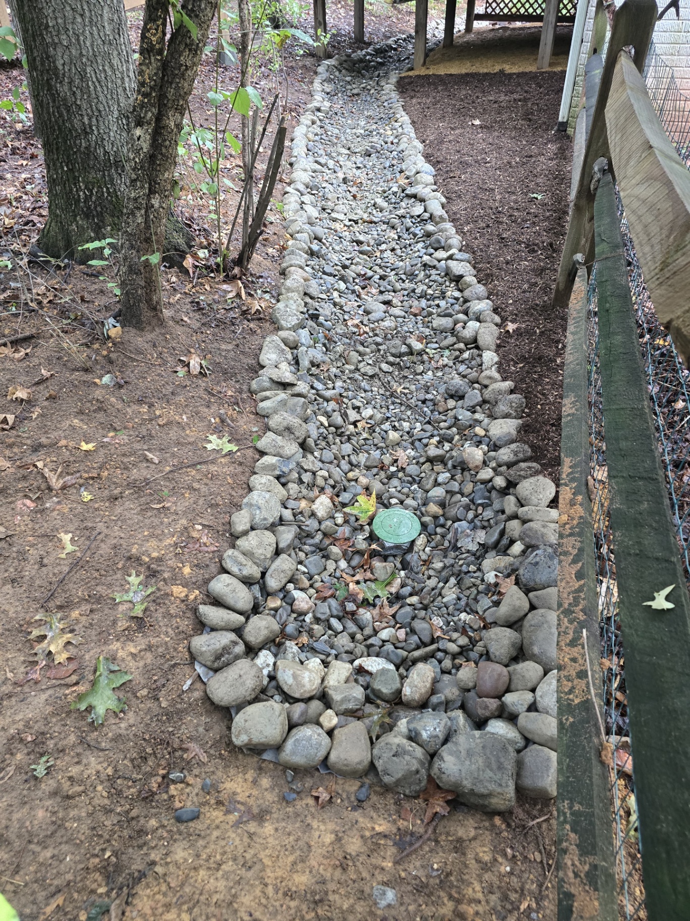 Dry creek bed drainage with river rock
